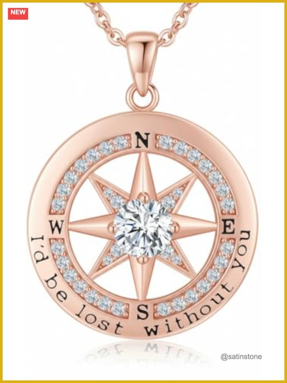 925 Sterling Silver 18k Gold-Filled Compass Pendant Necklace Adjustable